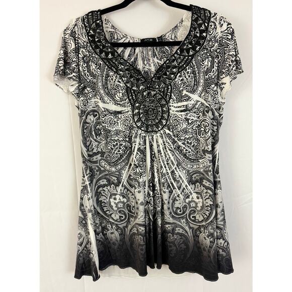 APT. 9 1X Black White Paisley Tunic Top, Stretch, Unleash Your Edge - Picture 1 of 8